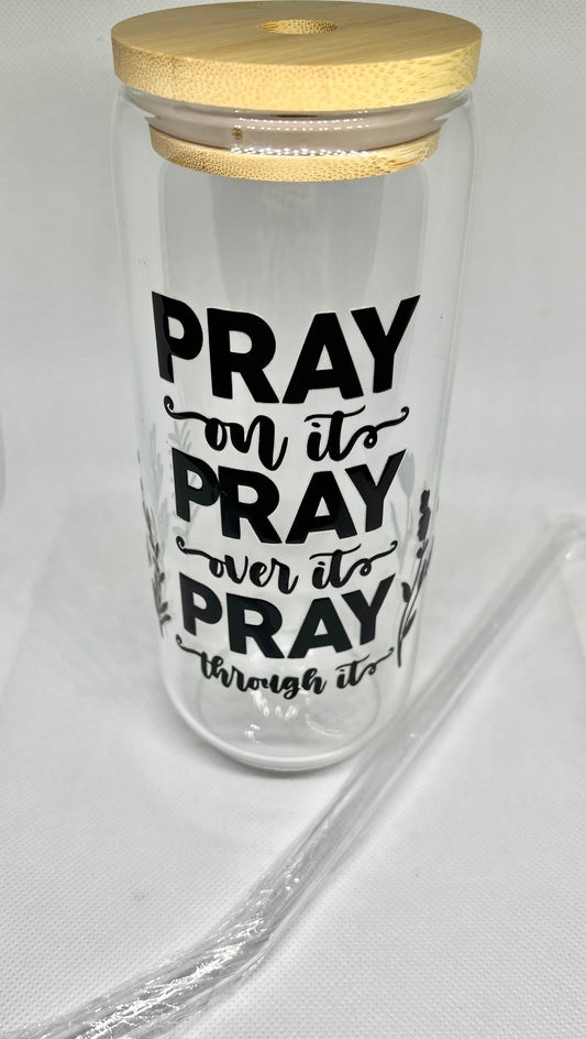 Pray 22oz glass tumbler, straw,& straw cleaner