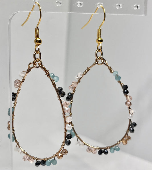 Gold oval hoop beaded earrings